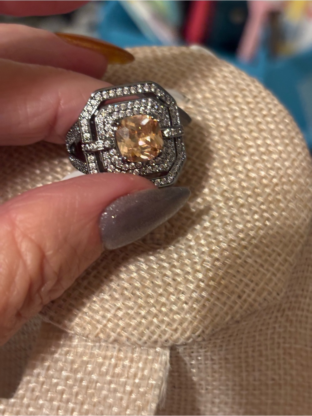 Vintage-Inspired Champagne Halo Cocktail Ring - Women Jewelry